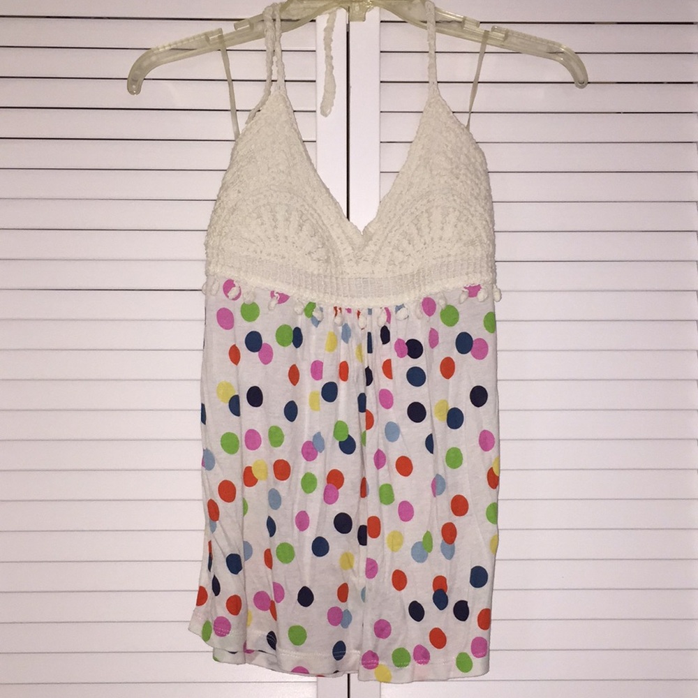 Crochet top with colorful polka dots halter top